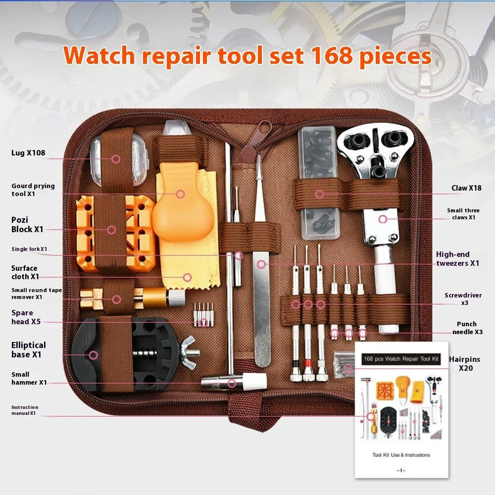 (image for) 168pcs in 1 Watch Repair Kit, Case Remover Opener Bar Set, Watch Strap Link Needle Tool Set Watch Battery Replacement Tool Kit