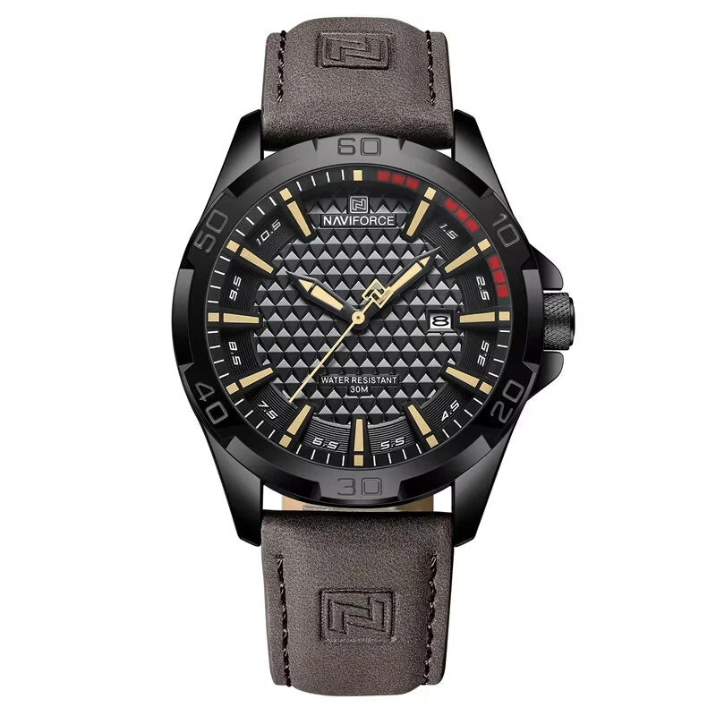 (image for) NAVIFORCE Men Casual Sport Watch Calendar Quartz Wrist Watch Waterproof Shock Resistant Men Watches Leather Strap