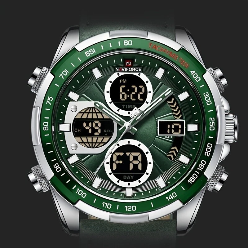 (image for) NAVIFORCE Men Multifunctional Quartz Watch Fashion Genuine Leather Strap Sports Watch Exquisite Waterproof Wristwatches for Men's Gift