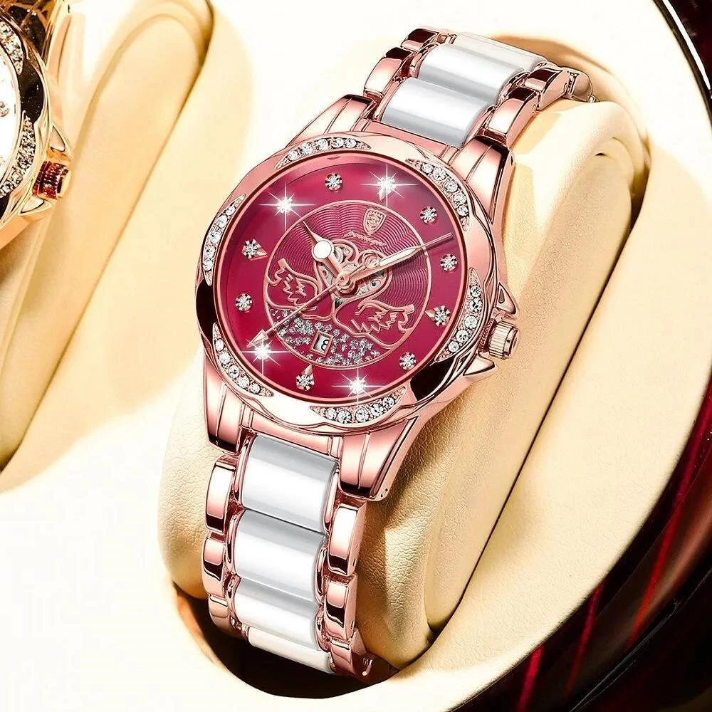 POEDAGAR Women's Luxury Rhinestones Swan Quartz Watch Waterproof Luminous Fashion Date Dial Analog Ceramic Band Wrist Watch (image for) POEDAGAR Women's Luxury Rhinestones Swan Quartz Watch Waterproof Luminous Fashion Date Dial Analog Ceramic Band Wrist Watch